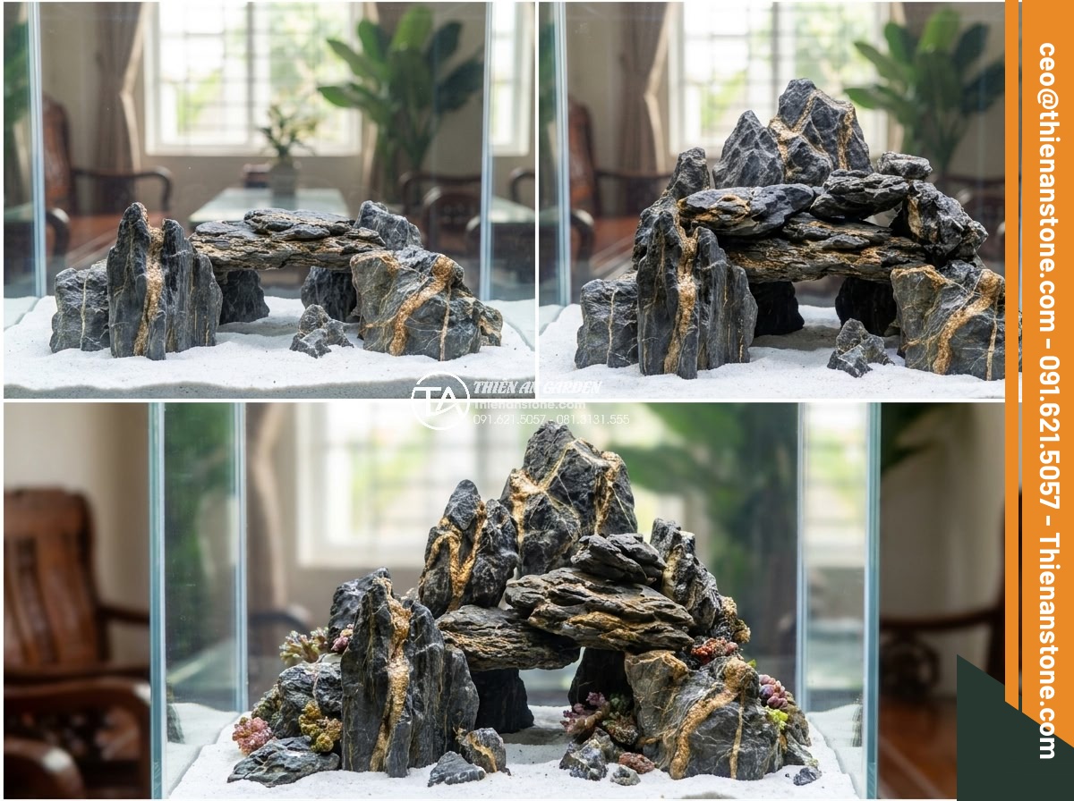 Top Đá San Hô & Đá Sống Làm Hồ Cá Biển & Hồ Thủy Sinh - Hình 14 Top Đá San Hô & Đá Sống Làm Hồ Cá Biển & Hồ Thủy Sinh - Step by step rock stacking technique in marine aquarium showing stable and aesth