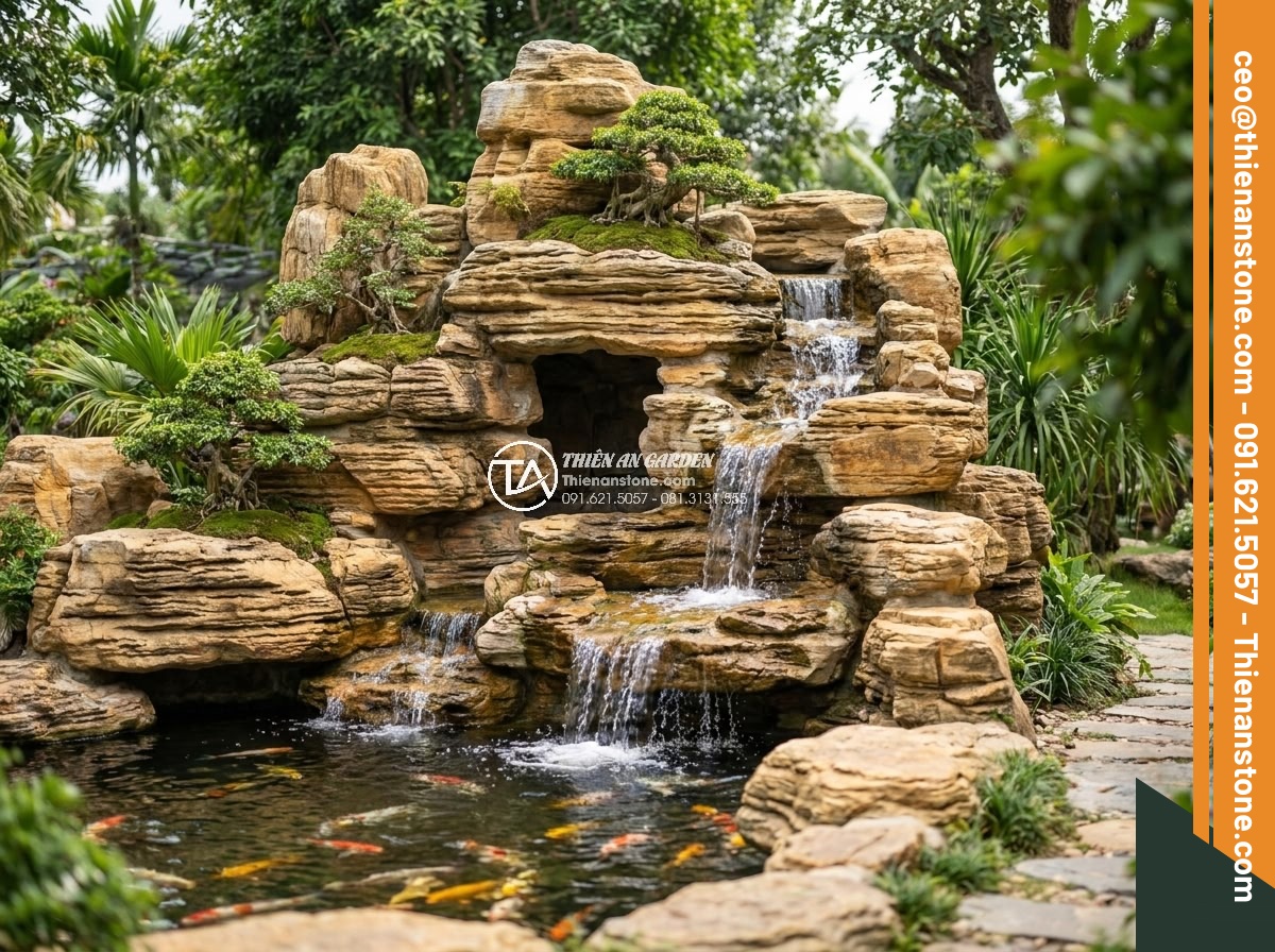 Trình Tự Sắp Xếp Đá Non Bộ Bể Cá Ngoài Trời Chuẩn Nghệ Thuật - Advanced techniques for carving caves and waterfalls in outdoor stone non-bo roc