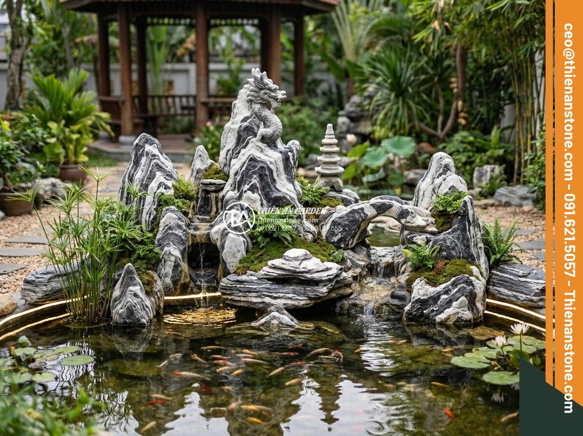 Trình Tự Sắp Xếp Đá Non Bộ Bể Cá Ngoài Trời Chuẩn Nghệ Thuật - Detailed feng shui rockery arrangement for outdoor aquarium, natural stones with