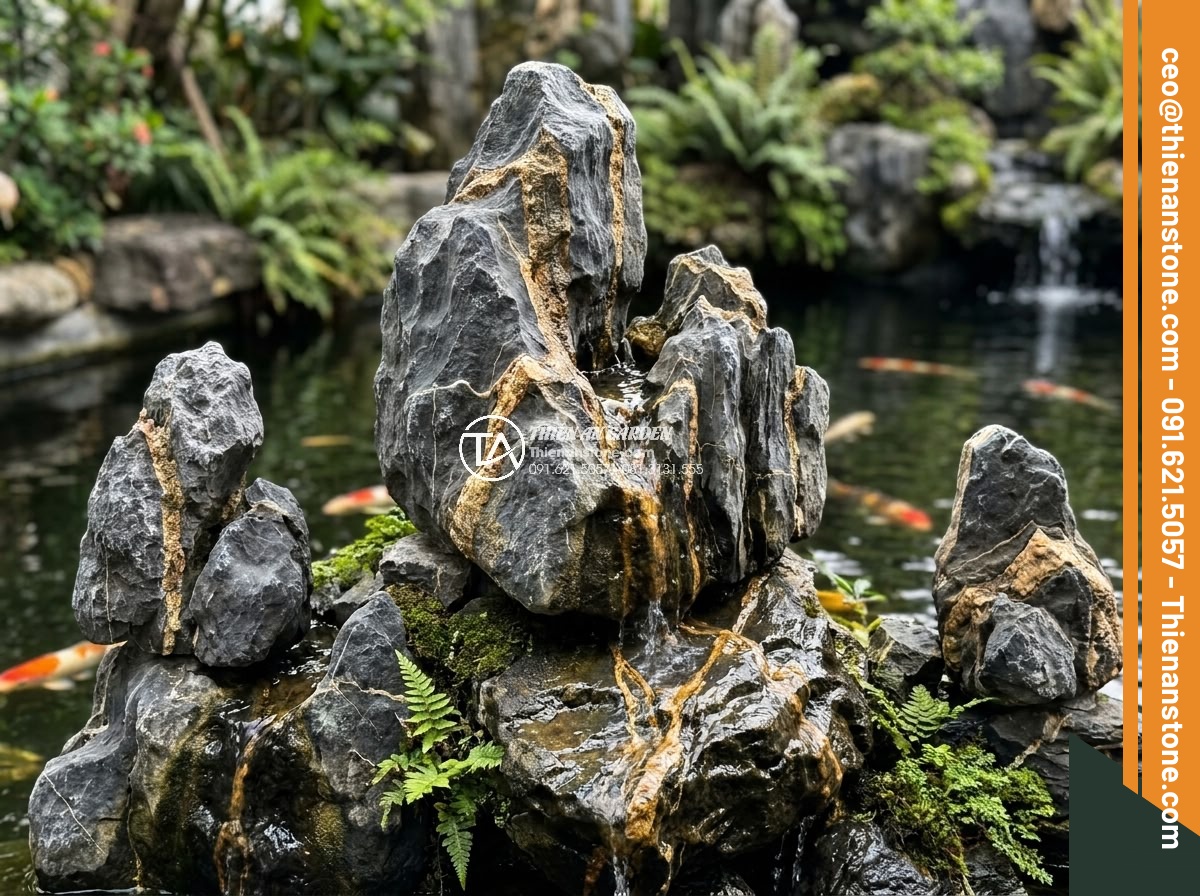 Trình Tự Sắp Xếp Đá Non Bộ Bể Cá Ngoài Trời Chuẩn Nghệ Thuật - Illustration of basic artistic principles in rockery stacking for outdoor fish p