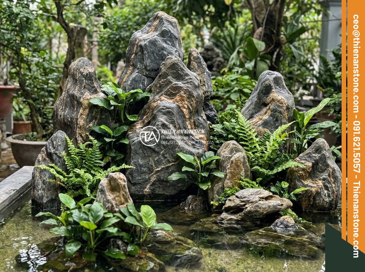 Trình Tự Sắp Xếp Đá Non Bộ Bể Cá Ngoài Trời Chuẩn Nghệ Thuật - Examples of correctly applied rockery principles in completed outdoor aquarium s
