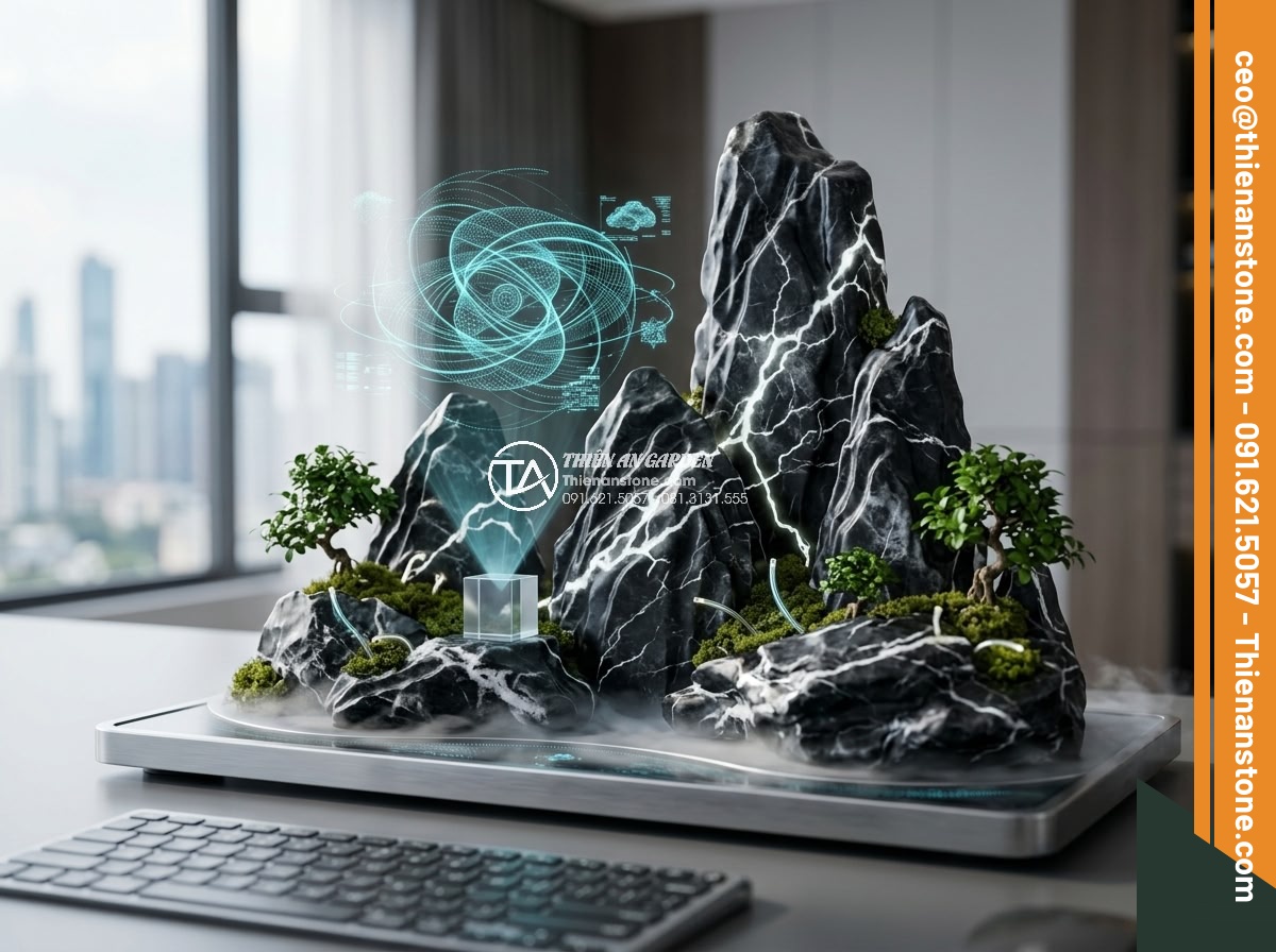 Xu Hướng Chơi Đá Non Bộ Mini Để Bàn Làm Việc Năm 2026 - Innovative future concepts for desk stone non bộ with advanced technology integr