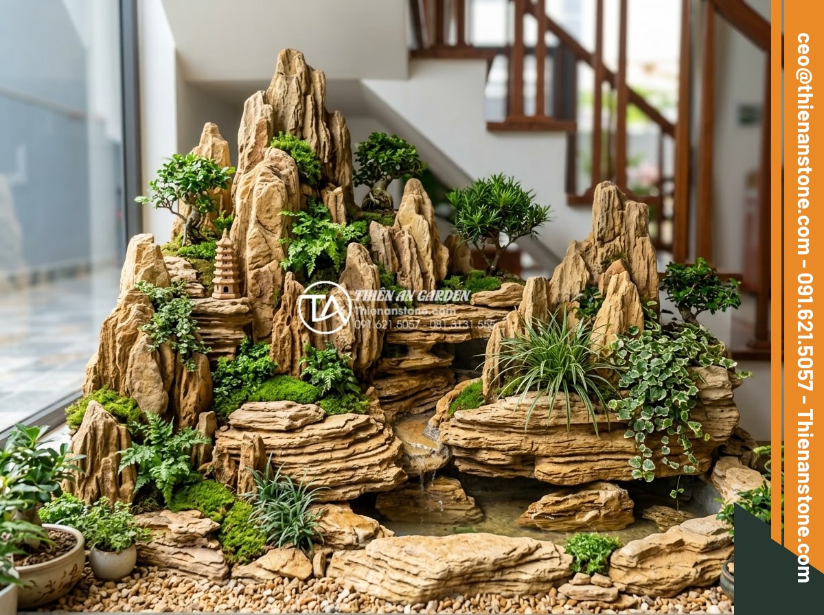 Ý Tưởng Thiết Kế Tiểu Cảnh Núi Đá Cho Gầm Cầu Thang - Hình 18 Ý Tưởng Thiết Kế Tiểu Cảnh Núi Đá Cho Gầm Cầu Thang - Top trending mini stone mountain designs for under-stair areas with creative roc