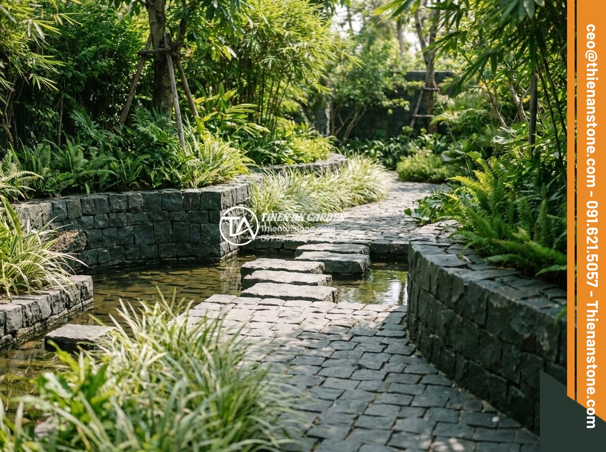 1m2 đá cubic bao nhiêu viên? Cách tính định mức chuẩn cho công trình - Hình 4 1m2 đá cubic bao nhiêu viên? Cách tính định mức chuẩn cho công trình - Professional landscape photography of cubic stone used in modern garden design w
