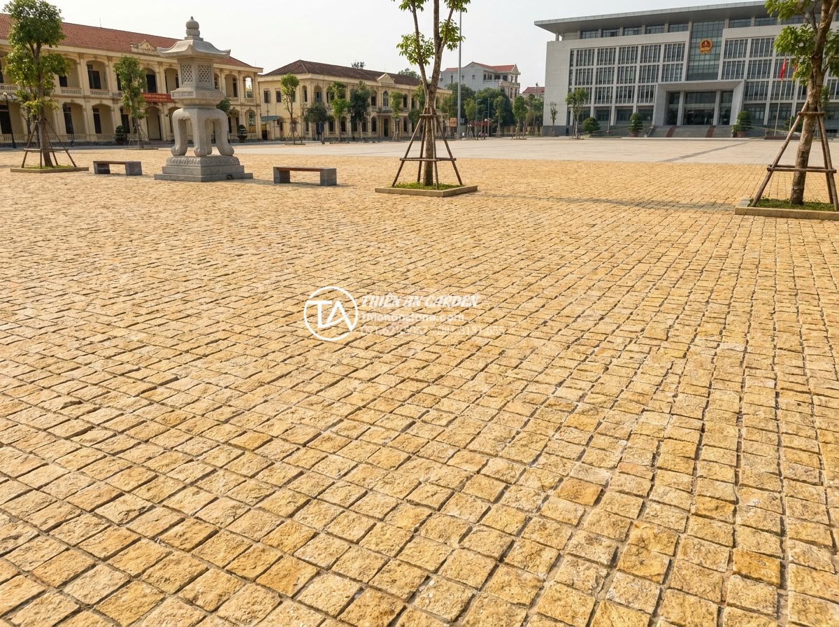 Báo giá đá cubic Thanh Hóa: Giải pháp tiết kiệm cho công trình công cộng - Real-life case study photograph of a completed public square renovation project 