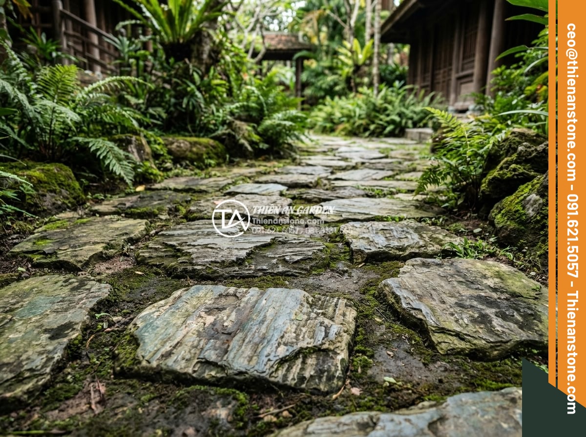 Bí quyết giữ màu sắc đá bước dạo luôn như mới sau nhiều năm - Real project photo of long-lasting stepping stones in a luxury resort garden aft