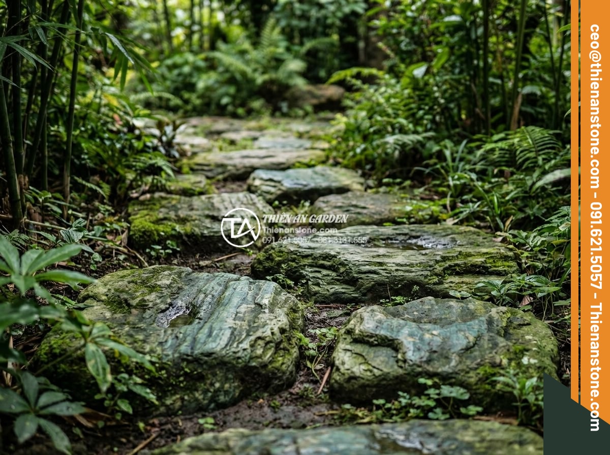 Bí quyết giữ màu sắc đá bước dạo luôn như mới sau nhiều năm - Faded natural stepping stones path affected by weather exposure showing dull col