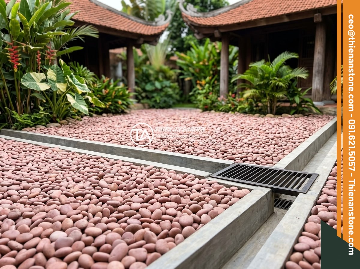 Cách Xử Lý Khi Sỏi Sân Vườn Bị Rêu Mốc Vào Mùa Mưa - Hình 8 Cách Xử Lý Khi Sỏi Sân Vườn Bị Rêu Mốc Vào Mùa Mưa - Professional landscaping photo showing anti-moss treated pebble garden area with