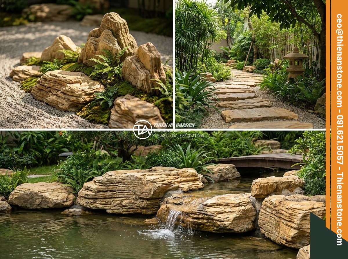 Case Study: Biến khoảng sân 20m2 thành tuyệt tác với đá cổ thạch vàng - Hình 19 Case Study: Biến khoảng sân 20m2 thành tuyệt tác với đá cổ thạch vàng - Lessons learned summary visuals with key tips illustrated through the completed