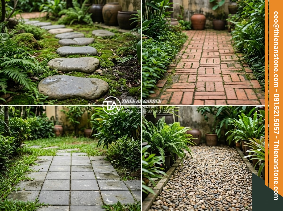 Case study: Cải tạo lối đi bùn đất thành đường đá bước dạo sang trọng - Comparison chart visualization and photos of different paving materials includin