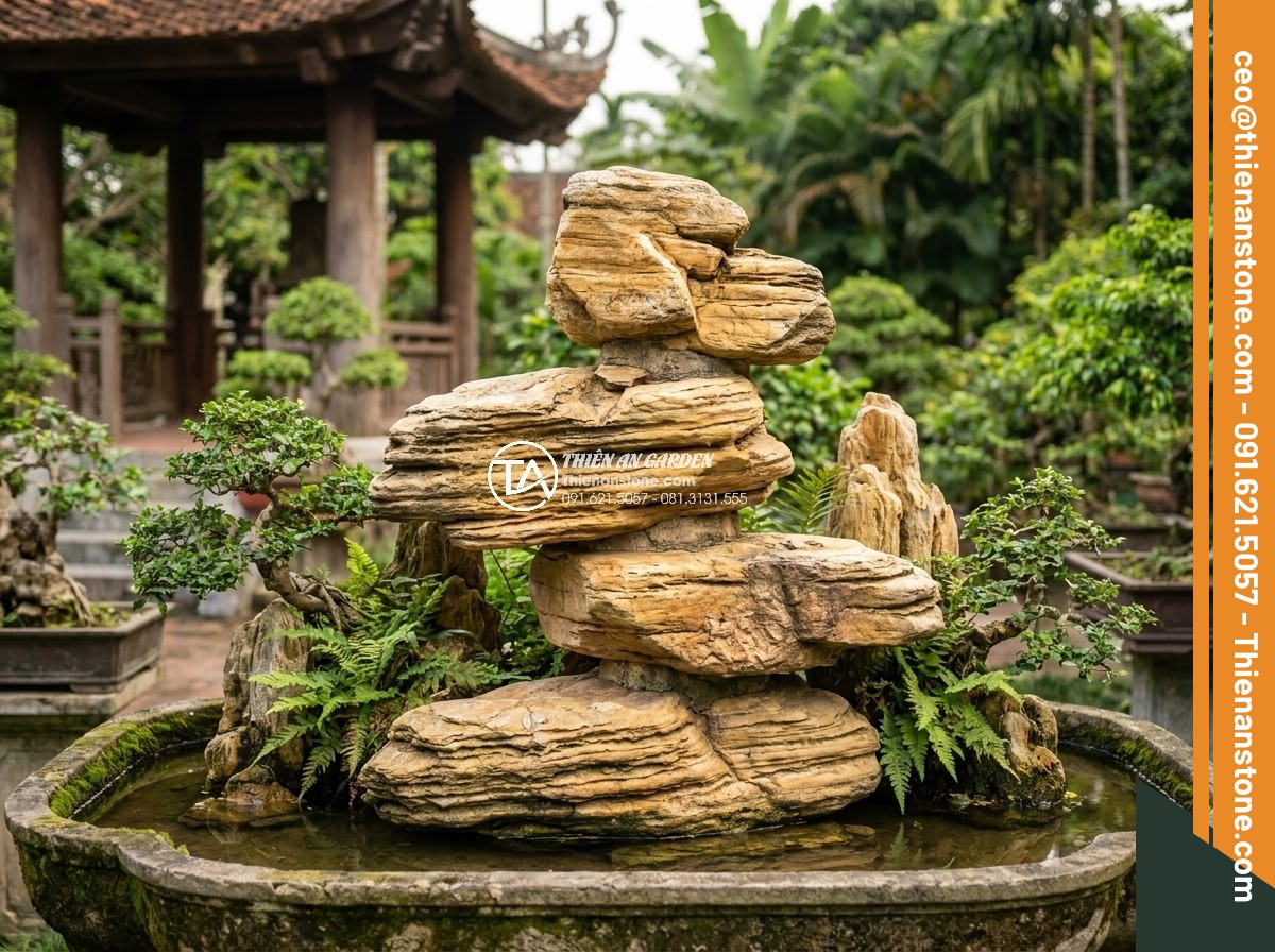 Checklist 7 tiêu chuẩn vàng khi chọn mua đá cổ thạch Nghệ An xịn - Hình 8 Checklist 7 tiêu chuẩn vàng khi chọn mua đá cổ thạch Nghệ An xịn - Balanced natural stone formations using co thach in traditional Vietnamese rocke