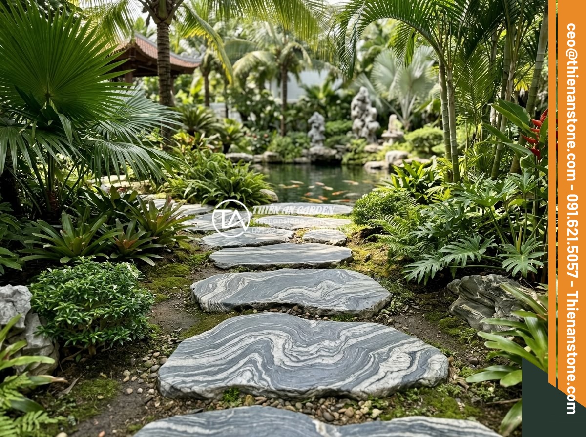 Checklist mua đá bước dạo: 7 tiêu chí không thể bỏ qua - Professional high-resolution photograph of premium natural granite and basalt st