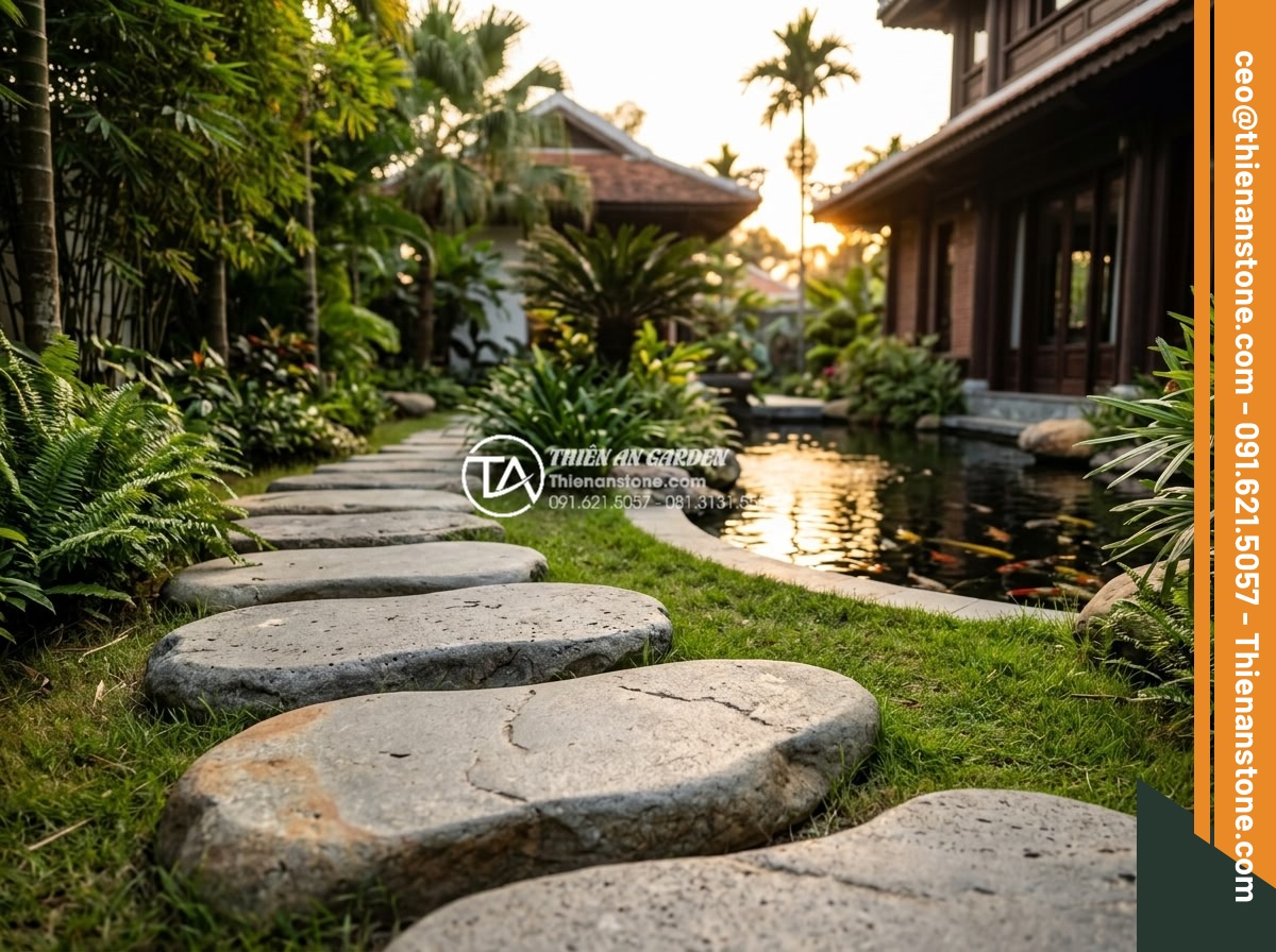 Checklist mua đá bước dạo: 7 tiêu chí không thể bỏ qua - Stunning final lifestyle photograph of a family enjoying a beautiful natural sto