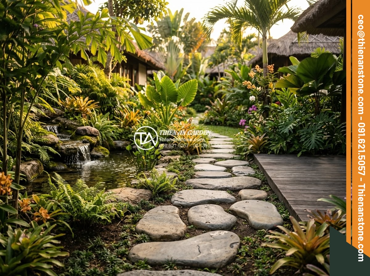 Checklist mua đá bước dạo: 7 tiêu chí không thể bỏ qua - Beautiful wide-angle photograph of a harmonious garden path made of mixed color 