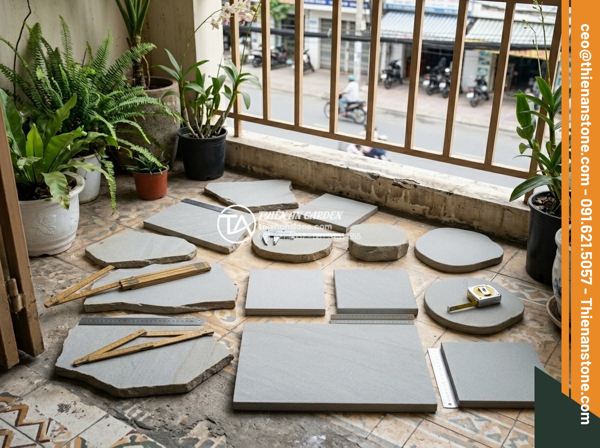 Có nên dùng đá dặm bước cho lối đi ban công chung cư? - Collection of different natural stone types suitable for stepping stones includi