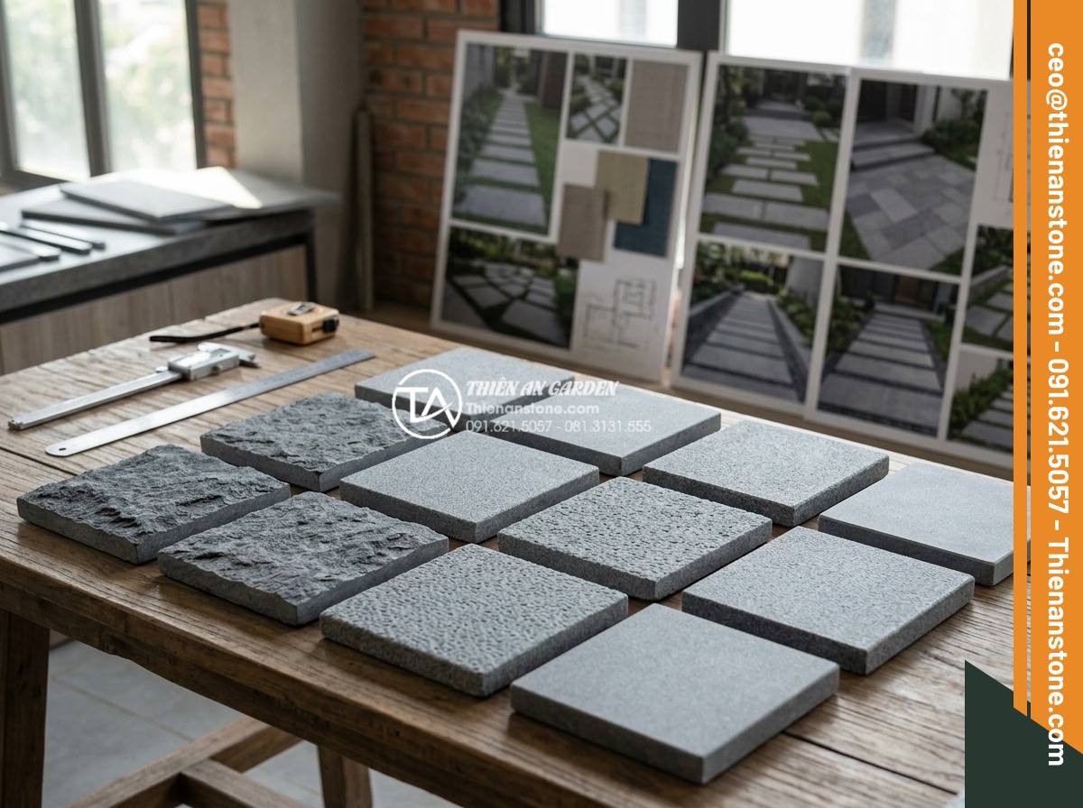 Đá bước dạo granite: Độ bền vĩnh cửu cho các công trình ngoài trời - Selection of various granite stepping stone samples in different colors (gray, b