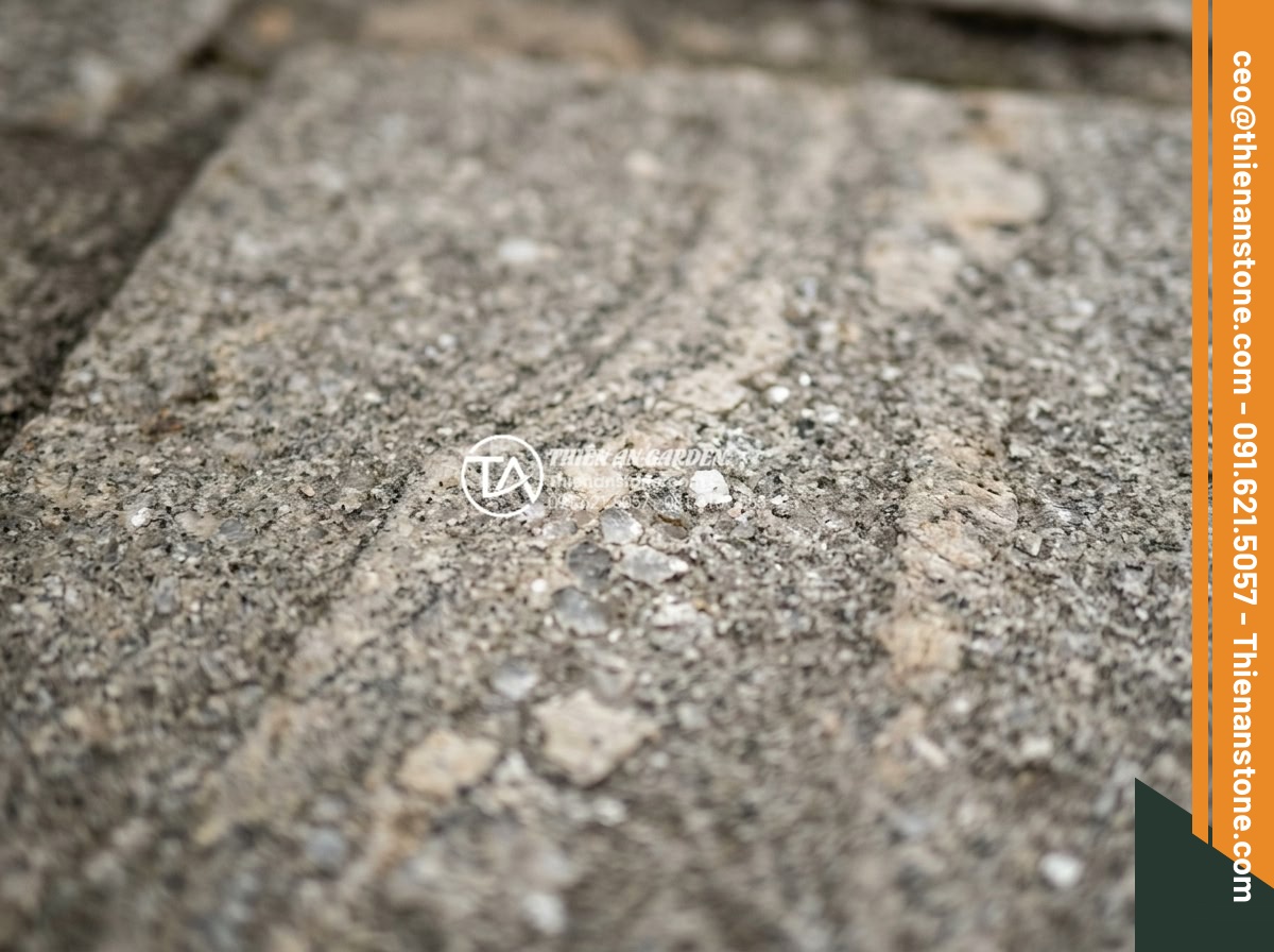 Đá bước dạo granite: Độ bền vĩnh cửu cho các công trình ngoài trời - Close-up macro shot of premium natural granite stepping stone surface with visib