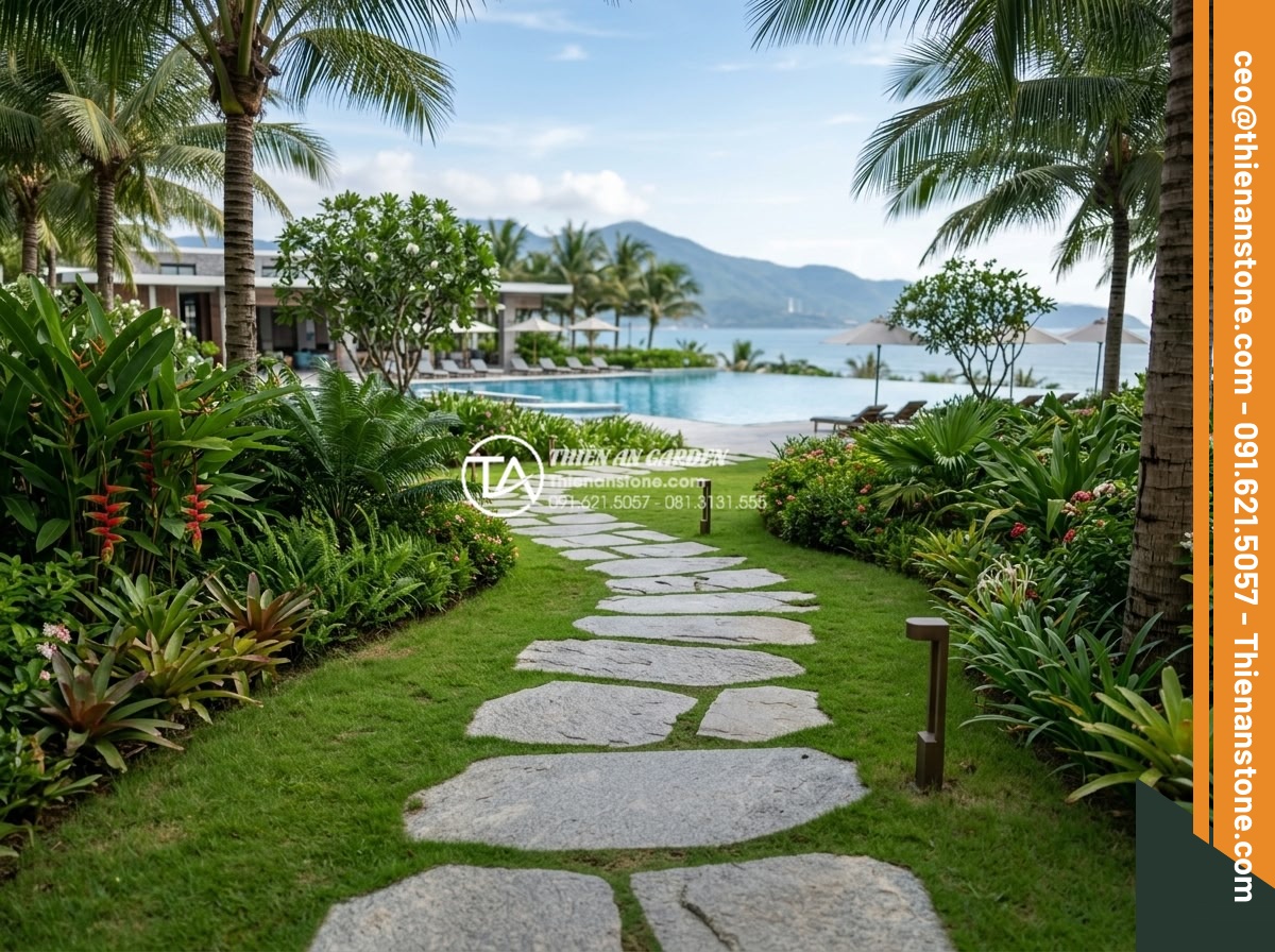 Đá bước dạo granite: Độ bền vĩnh cửu cho các công trình ngoài trời - Stunning real-life photo of granite stepping stone pathway winding through a 5-s