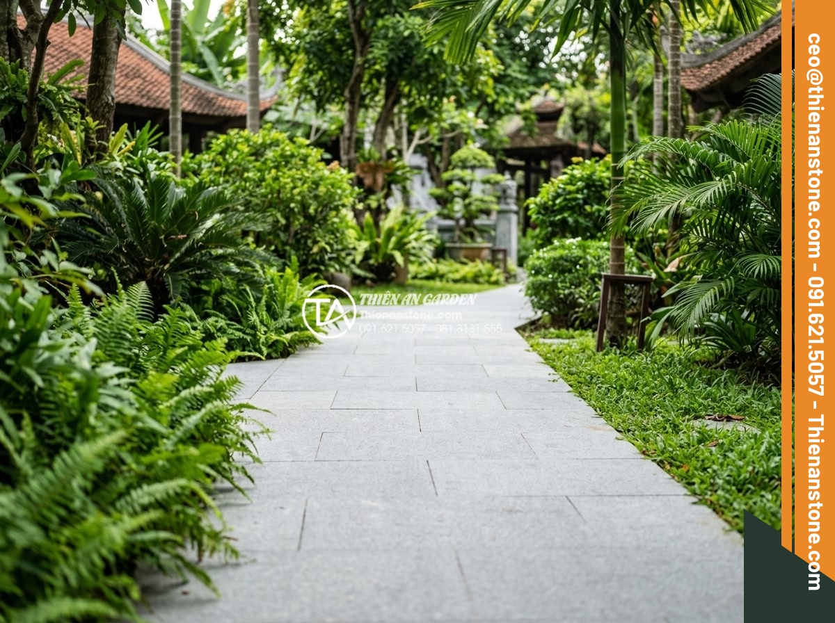 Đá bước dạo sa thạch: Lựa chọn màu sắc trang nhã cho lối đi - Hình 14 Đá bước dạo sa thạch: Lựa chọn màu sắc trang nhã cho lối đi - Long-term maintained elegant sandstone pathway after years of use, looking fresh
