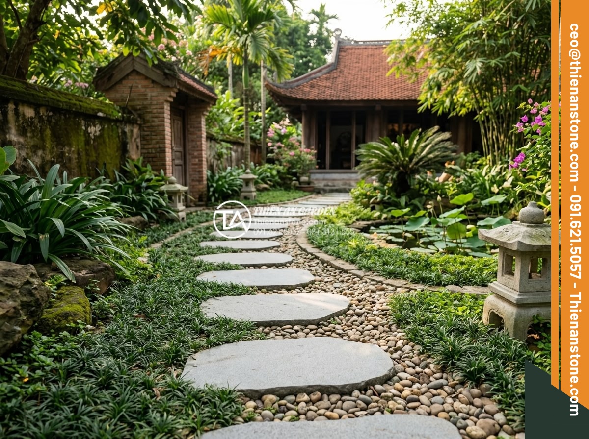 Đá bước dạo sa thạch: Lựa chọn màu sắc trang nhã cho lối đi - Hình 16 Đá bước dạo sa thạch: Lựa chọn màu sắc trang nhã cho lối đi - Real garden pathway examples comparing sandstone stepping stones with alternativ