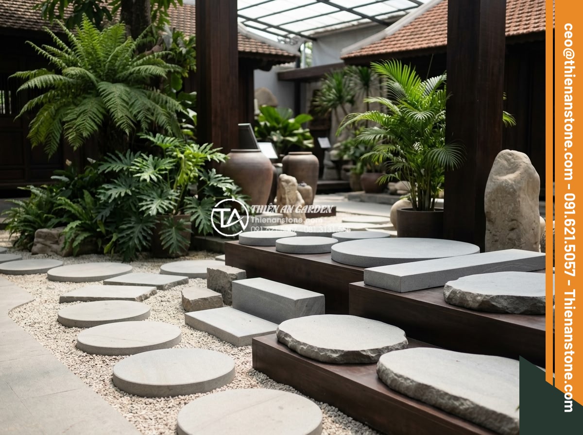 Đá bước dạo sa thạch: Lựa chọn màu sắc trang nhã cho lối đi - Hình 20 Đá bước dạo sa thạch: Lựa chọn màu sắc trang nhã cho lối đi - Company showroom display featuring premium elegant sandstone stepping stones in