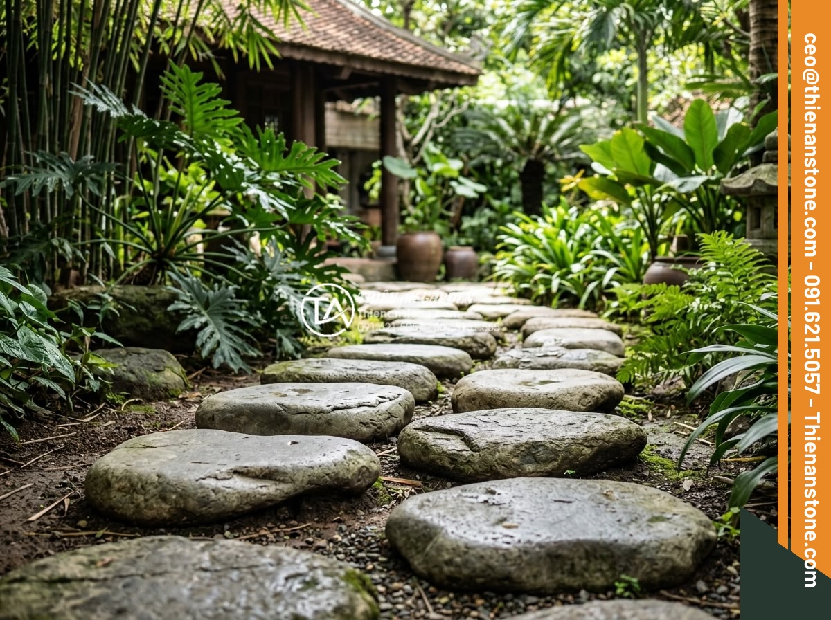 Đá bước dạo tự nhiên: Tại sao là lựa chọn số 1 cho cảnh quan bền vững? - Variety of natural stepping stones displayed including granite, basalt, sandston