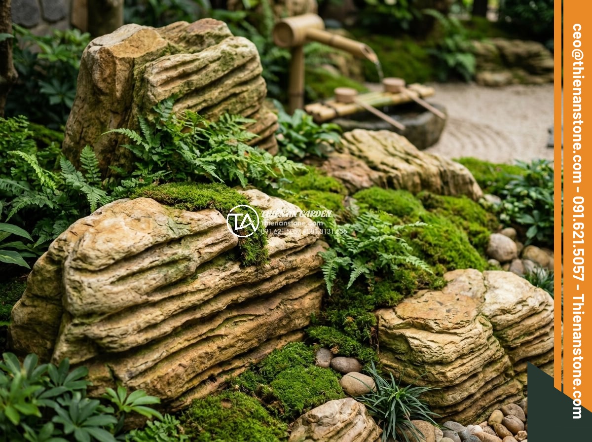 Đá cổ thạch hợp mệnh gì? Tư vấn chọn màu đá theo phong thủy - Vivid green ancient stones with natural moss accents in a tranquil Feng Shui hea