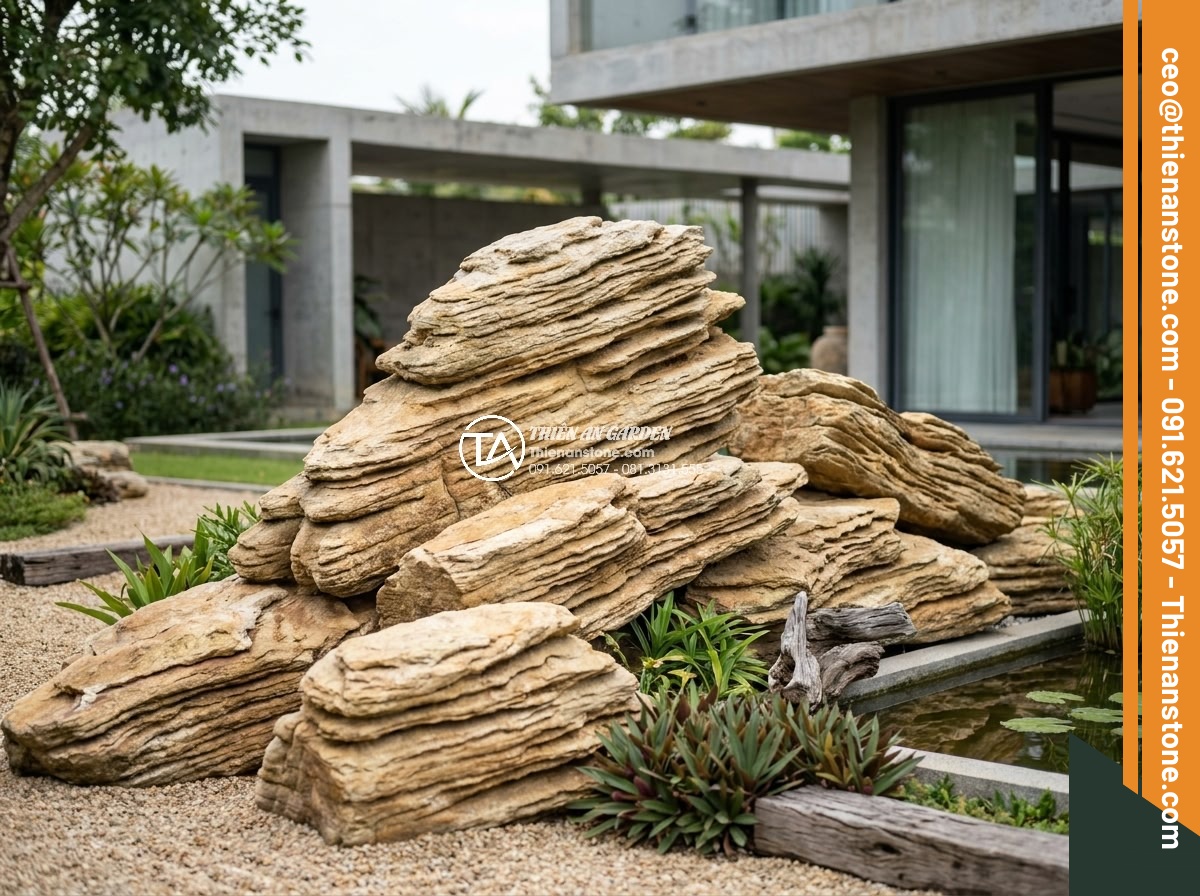Đá cổ thạch hợp mệnh gì? Tư vấn chọn màu đá theo phong thủy - Elegant ancient stone arrangement following Feng Shui principles in a modern lux