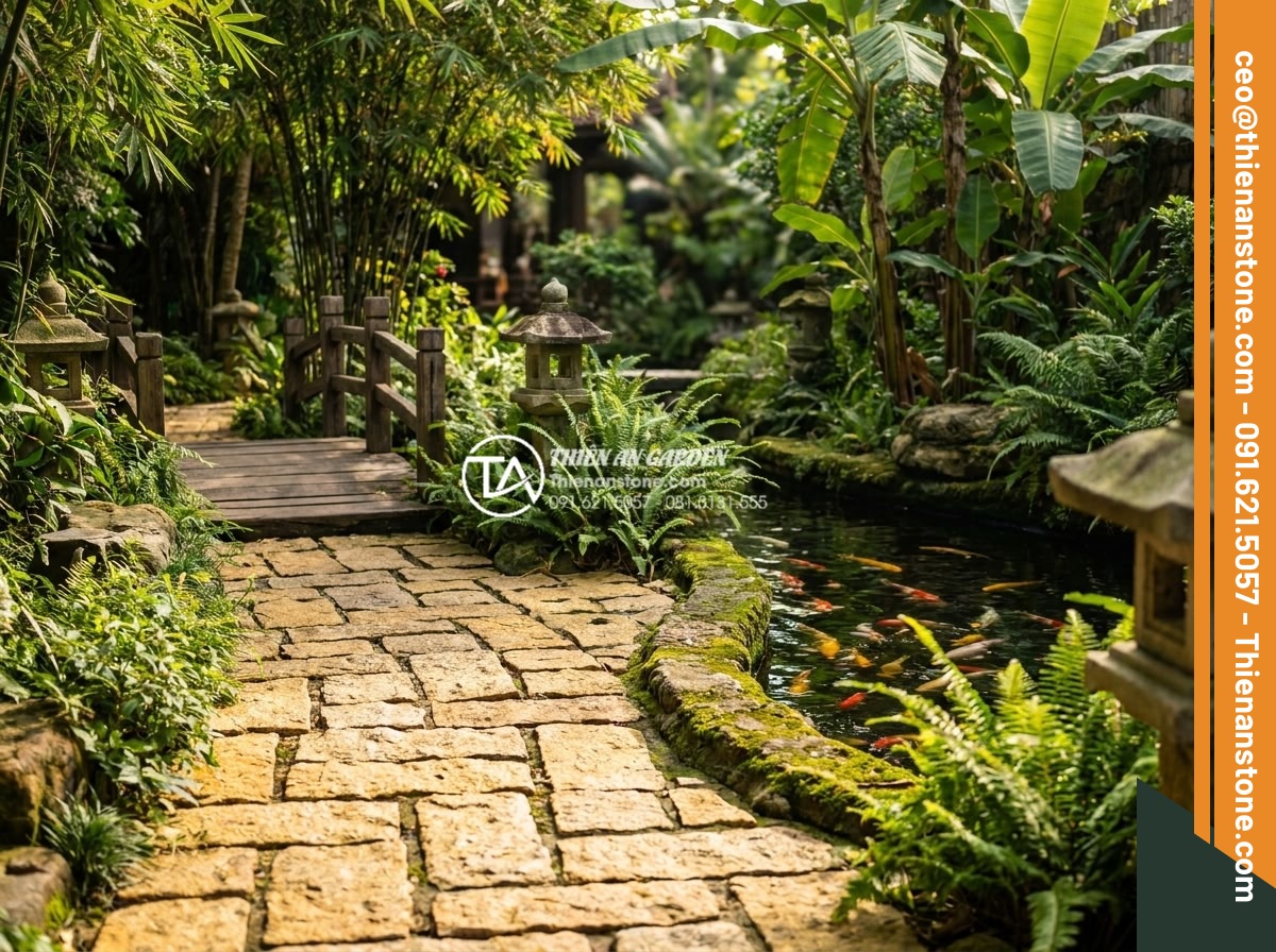 Đá cubic 10x10x5cm vs 10x10x8cm: Khi nào nên chọn độ dày lớn? - Beautiful real-life photo of a tranquil Vietnamese garden pathway made with 10x1
