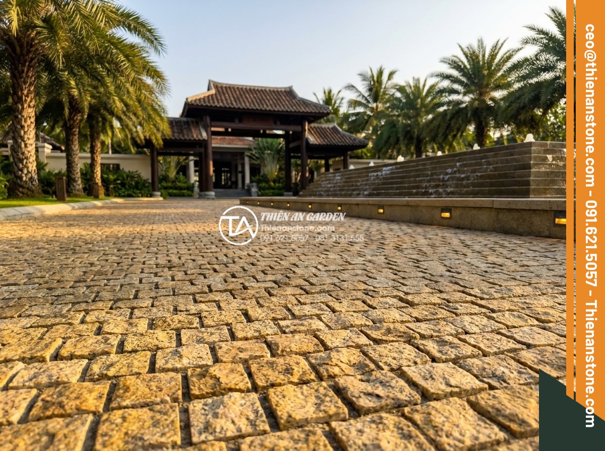 Đá cubic 10x10x5cm vs 10x10x8cm: Khi nào nên chọn độ dày lớn? - Dramatic wide-angle shot of a grand entrance to a luxury Vietnamese resort featu