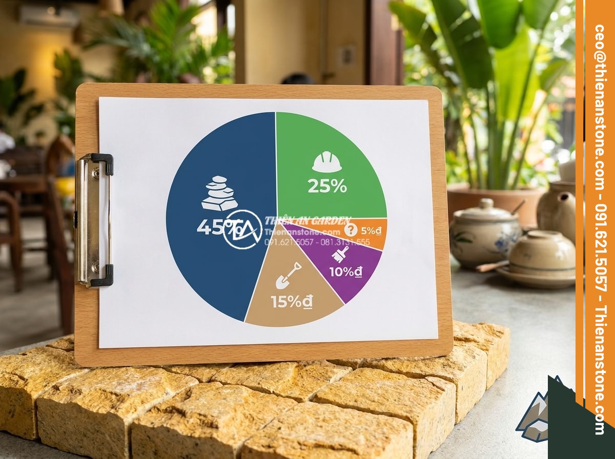 Đá cubic lát sân: Tổng hợp các loại, ưu điểm và xu hướng thiết kế 2026 - Hình 11 Đá cubic lát sân: Tổng hợp các loại, ưu điểm và xu hướng thiết kế 2026 - Clean professional cost breakdown infographic for 2026 cubic stone paving projec
