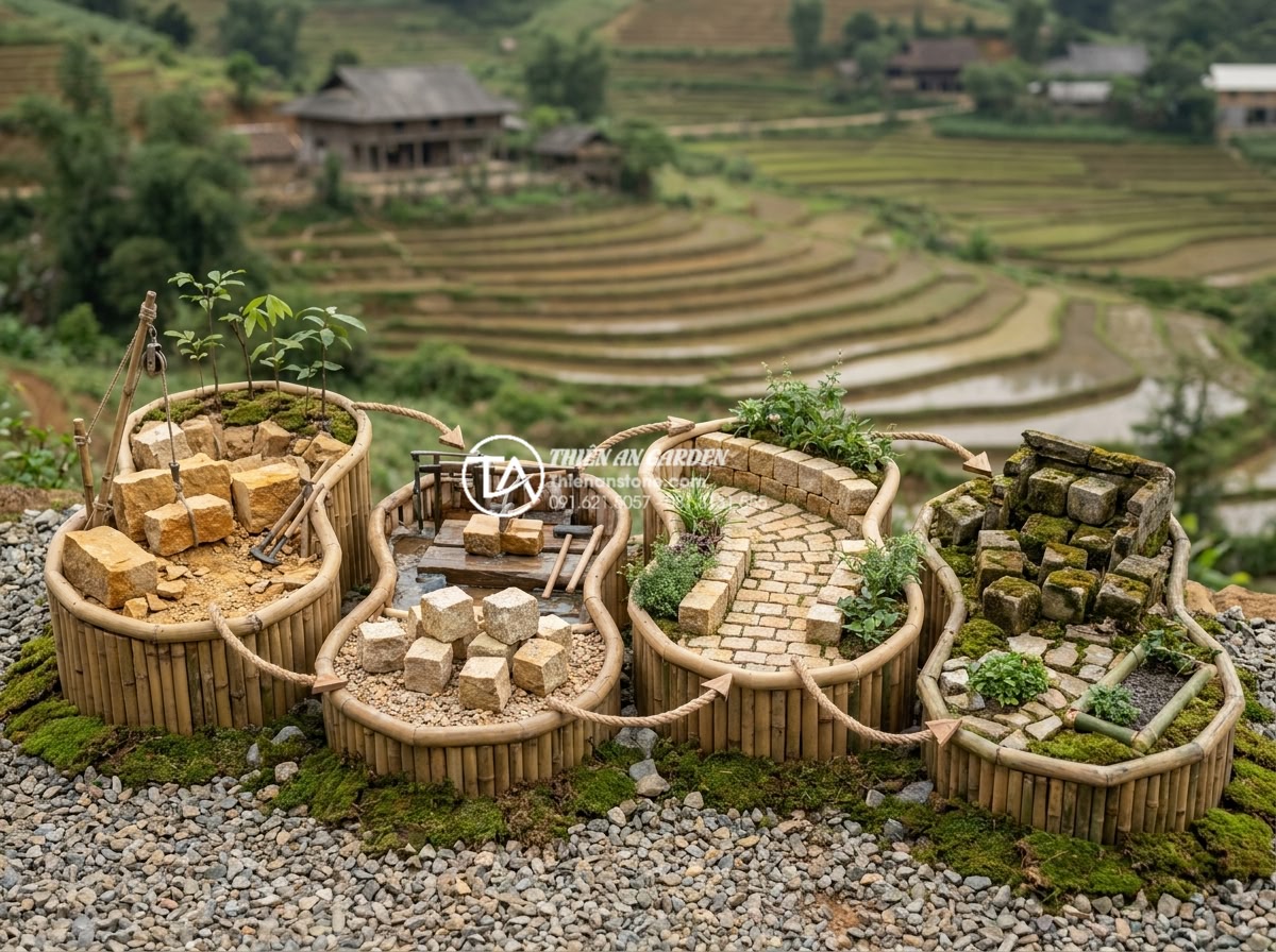Đá cubic tự nhiên: Tại sao là lựa chọn số 1 cho công trình bền vững? - Hình 8 Đá cubic tự nhiên: Tại sao là lựa chọn số 1 cho công trình bền vững? - Infographic-style image illustrating the environmental benefits and lifecycle of