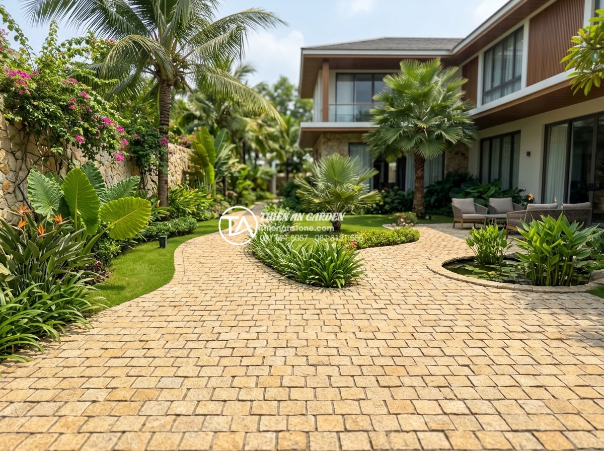 Giá đá cubic phụ thuộc vào yếu tố nào? Bí quyết mua đá chất lượng giá rẻ - Completed luxury villa garden project by Thien An Stone featuring extensive cubi