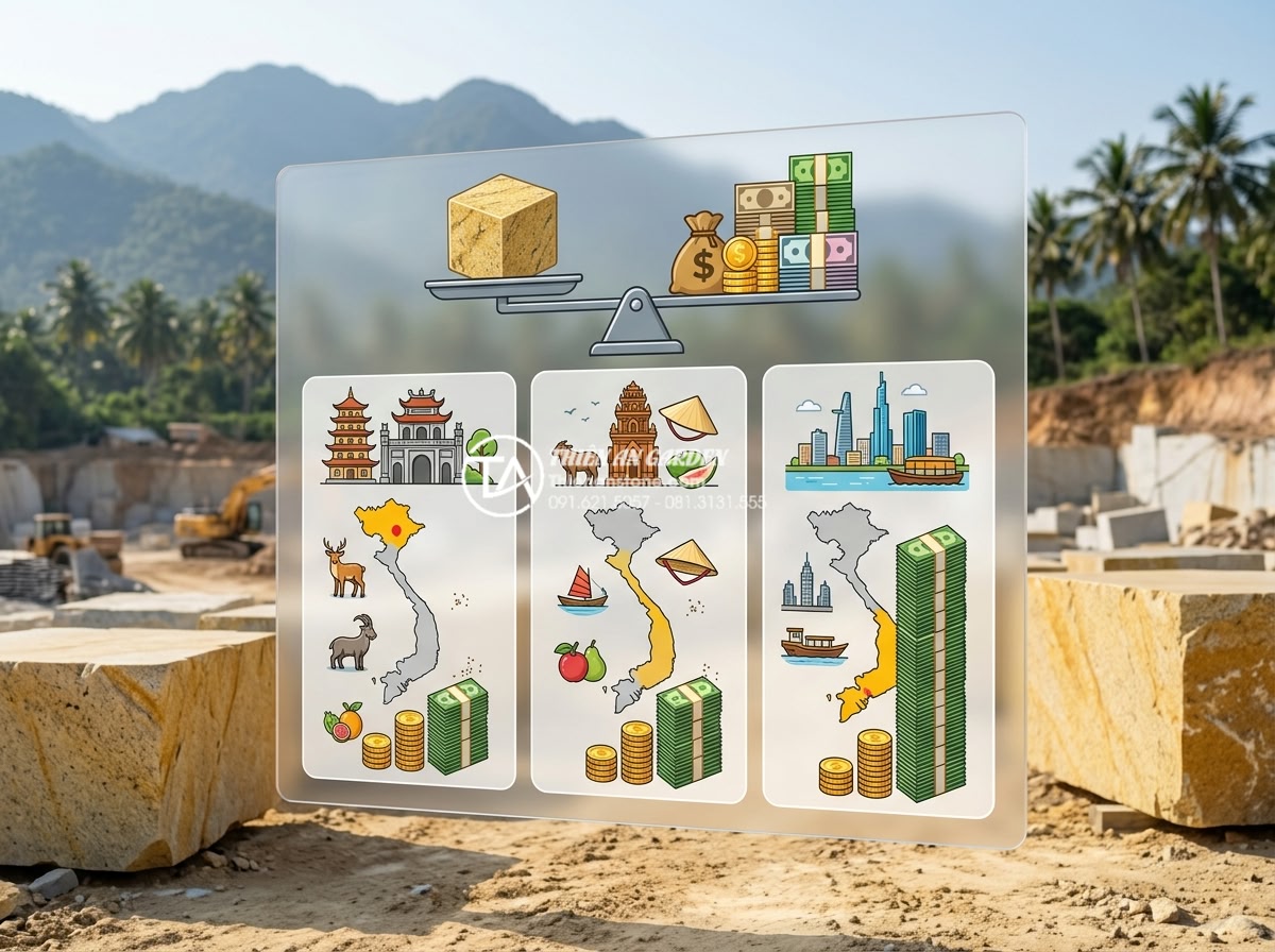 Giá đá cubic phụ thuộc vào yếu tố nào? Bí quyết mua đá chất lượng giá rẻ - Professional infographic chart comparing cubic stone prices across different Vie