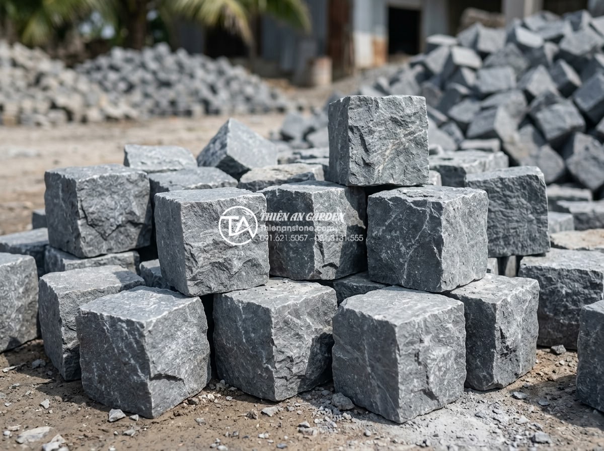 Hỏi đáp: Đá cubic có bị phai màu theo thời gian hay không? - High-resolution close-up photograph of freshly quarried natural cubic stones in
