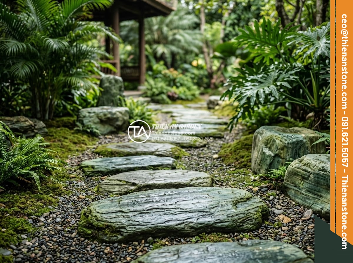 Kích thước đá bước dạo chuẩn: Cách chọn độ dày và đường kính phù hợp - Japanese Zen garden style stepping stones with irregular yet harmonious diameter