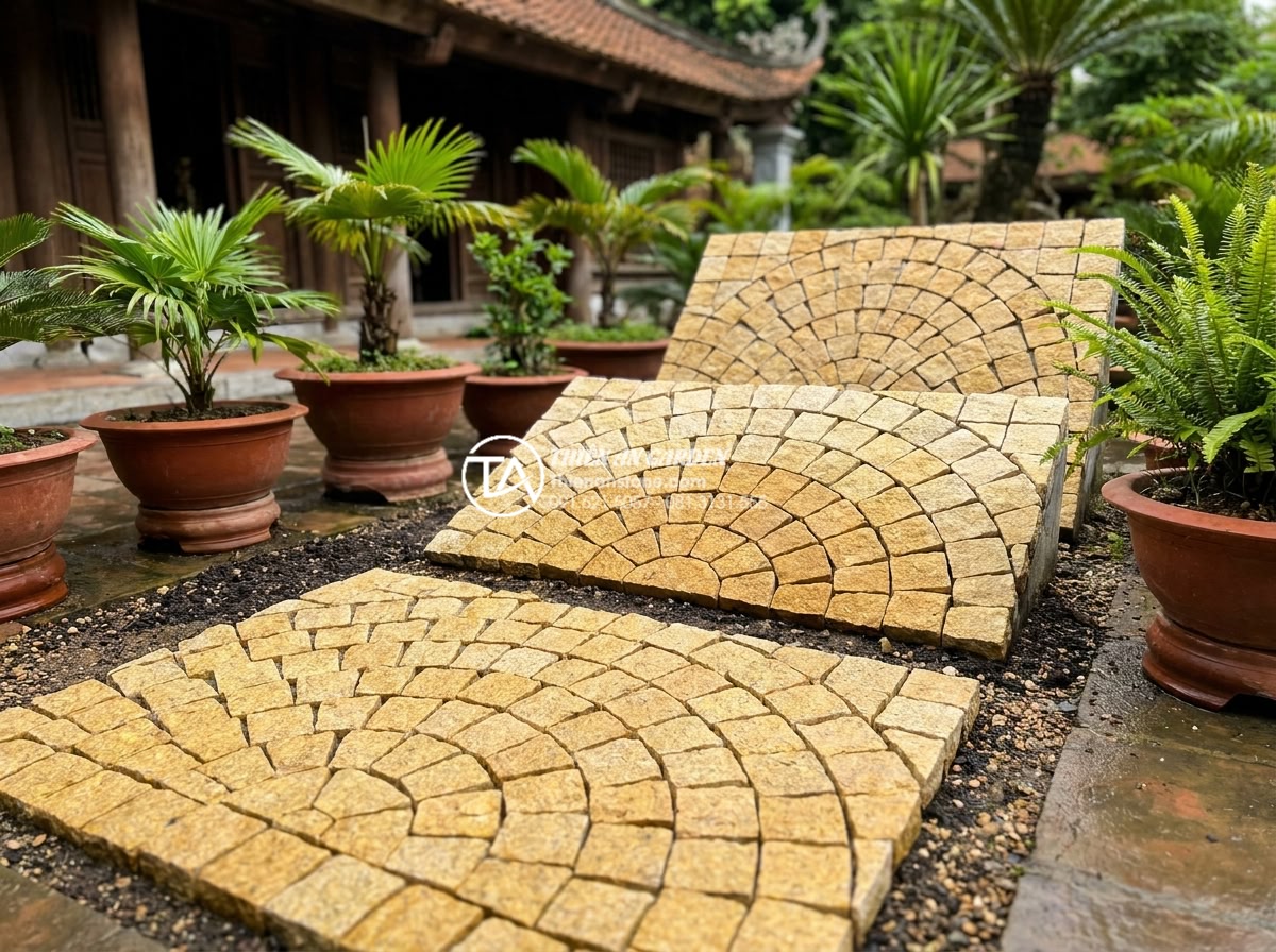 Kỹ thuật lát đá cubic kiểu cánh quạt (Fan Pattern): Đẳng cấp kiến trúc Châu Âu - Gallery of beautiful fan pattern cubic stone paving samples including monochrome
