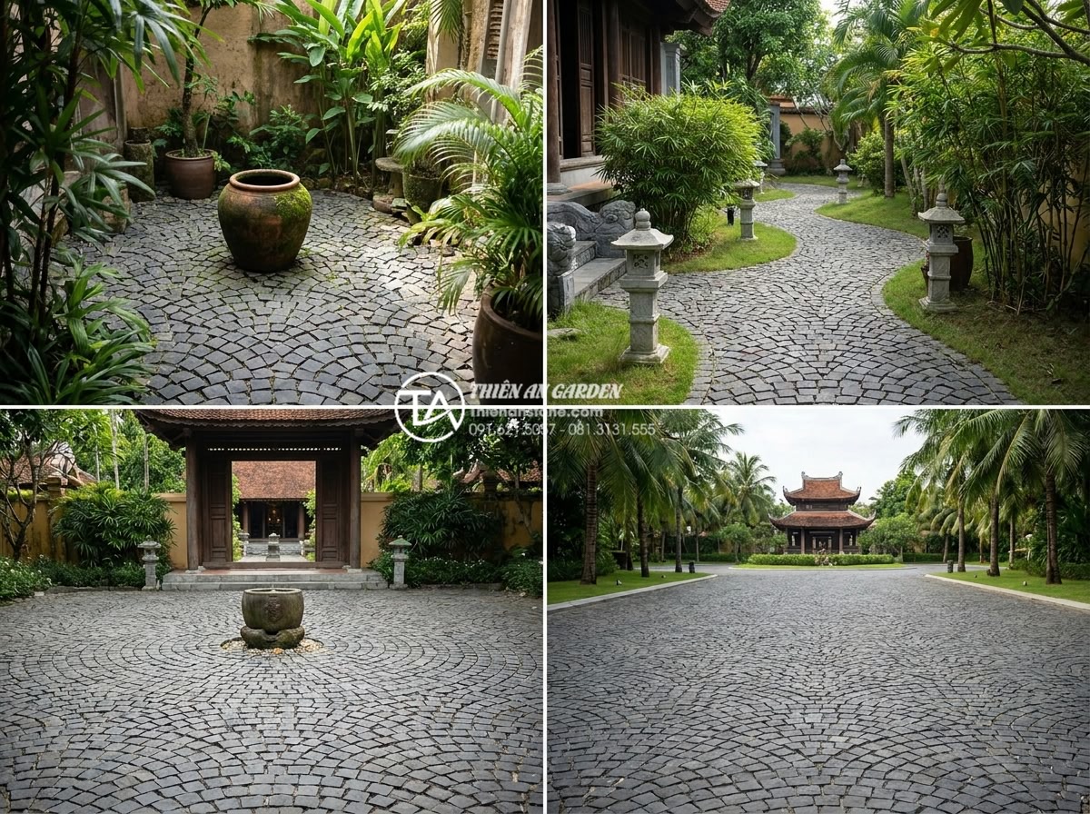 Kỹ thuật lát đá cubic kiểu cánh quạt (Fan Pattern): Đẳng cấp kiến trúc Châu Âu - Inspiring examples of popular fan pattern layouts with cubic stones in various s