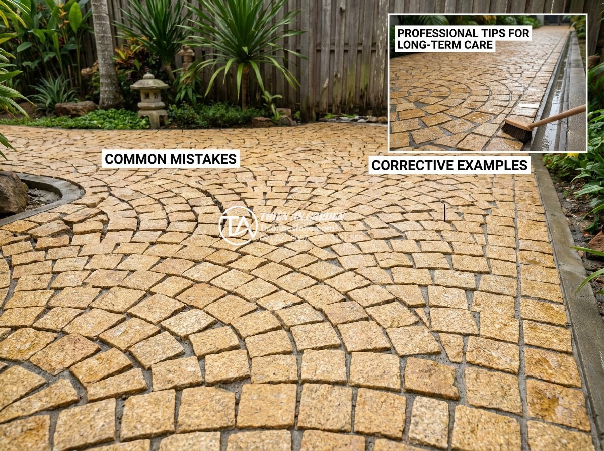 Kỹ thuật lát đá cubic kiểu cánh quạt (Fan Pattern): Đẳng cấp kiến trúc Châu Âu - Common mistakes to avoid in fan pattern installation with corrective examples an