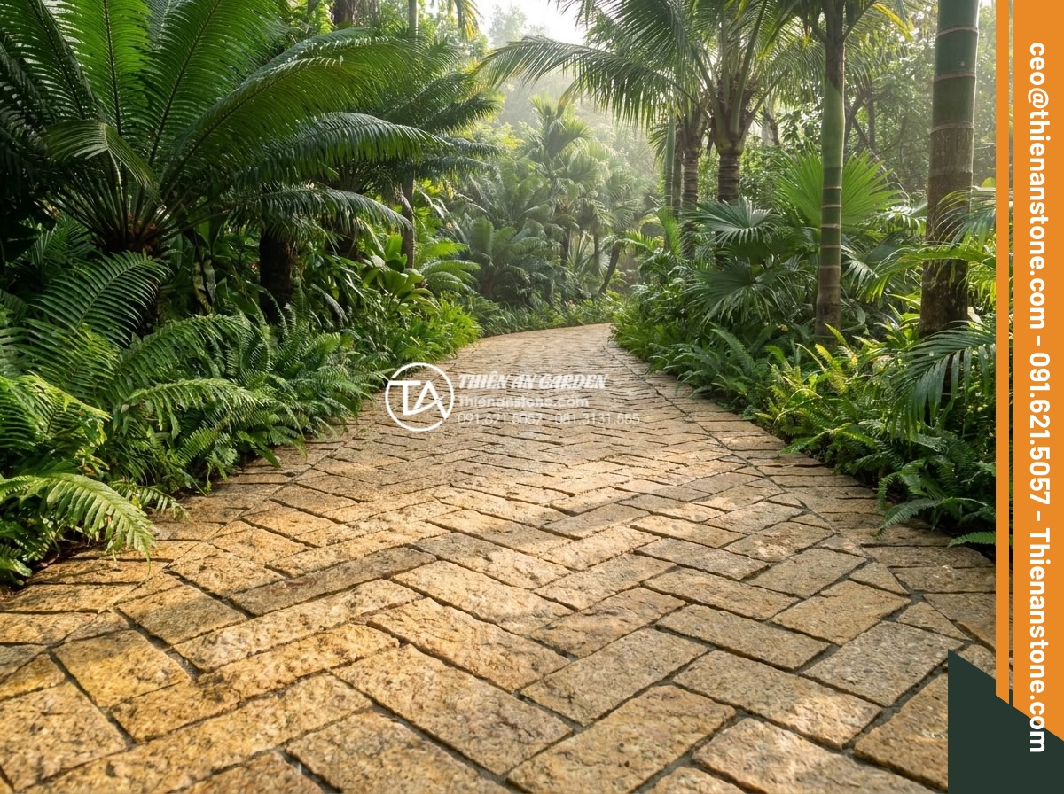 Kỹ thuật lát đá cubic kiểu xương cá (Herringbone) tạo hiệu ứng chiều sâu - Hình 1 Kỹ thuật lát đá cubic kiểu xương cá (Herringbone) tạo hiệu ứng chiều sâu - High-resolution professional photograph of a perfectly executed herringbone patt