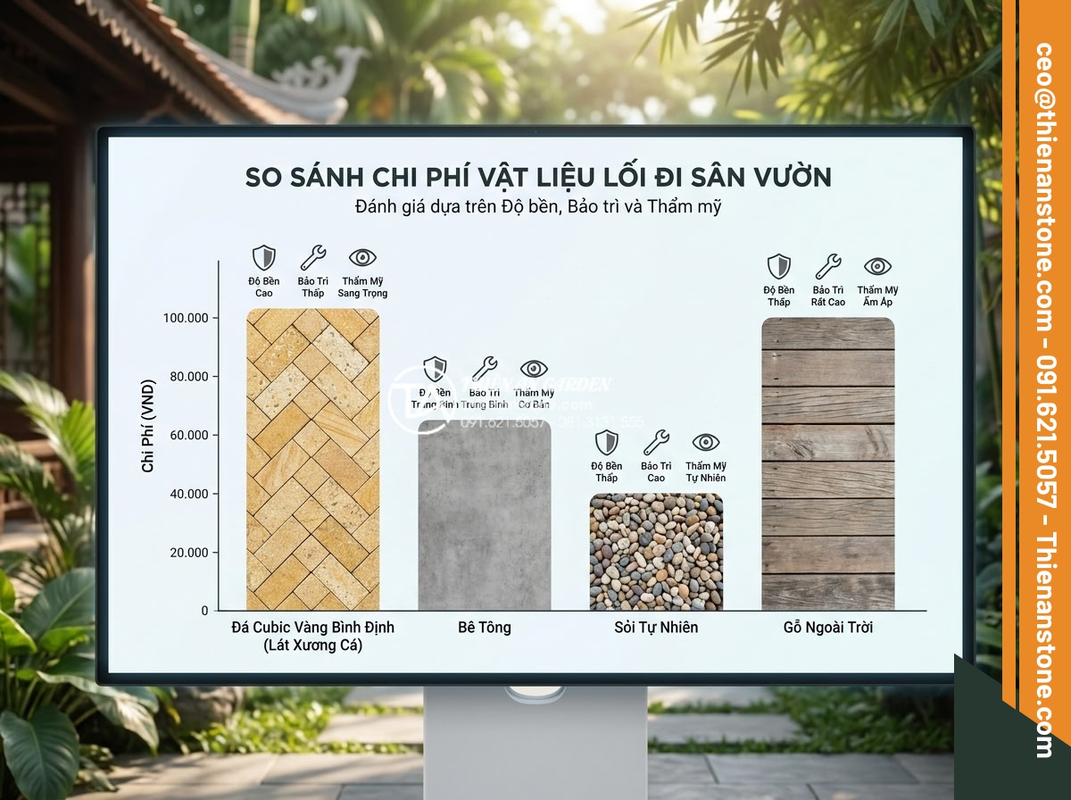 Kỹ thuật lát đá cubic kiểu xương cá (Herringbone) tạo hiệu ứng chiều sâu - Hình 10 Kỹ thuật lát đá cubic kiểu xương cá (Herringbone) tạo hiệu ứng chiều sâu - Professional infographic style image showing cost comparison chart for different