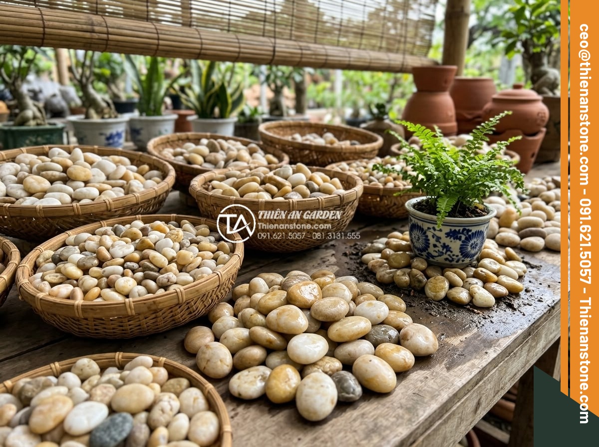Lợi Ích Của Việc Rải Sỏi Giúp Giữ Ẩm Cho Cây Sân Vườn - Hình 9 Lợi Ích Của Việc Rải Sỏi Giúp Giữ Ẩm Cho Cây Sân Vườn - Variety of natural pebbles in different sizes and colors suitable for garden mul