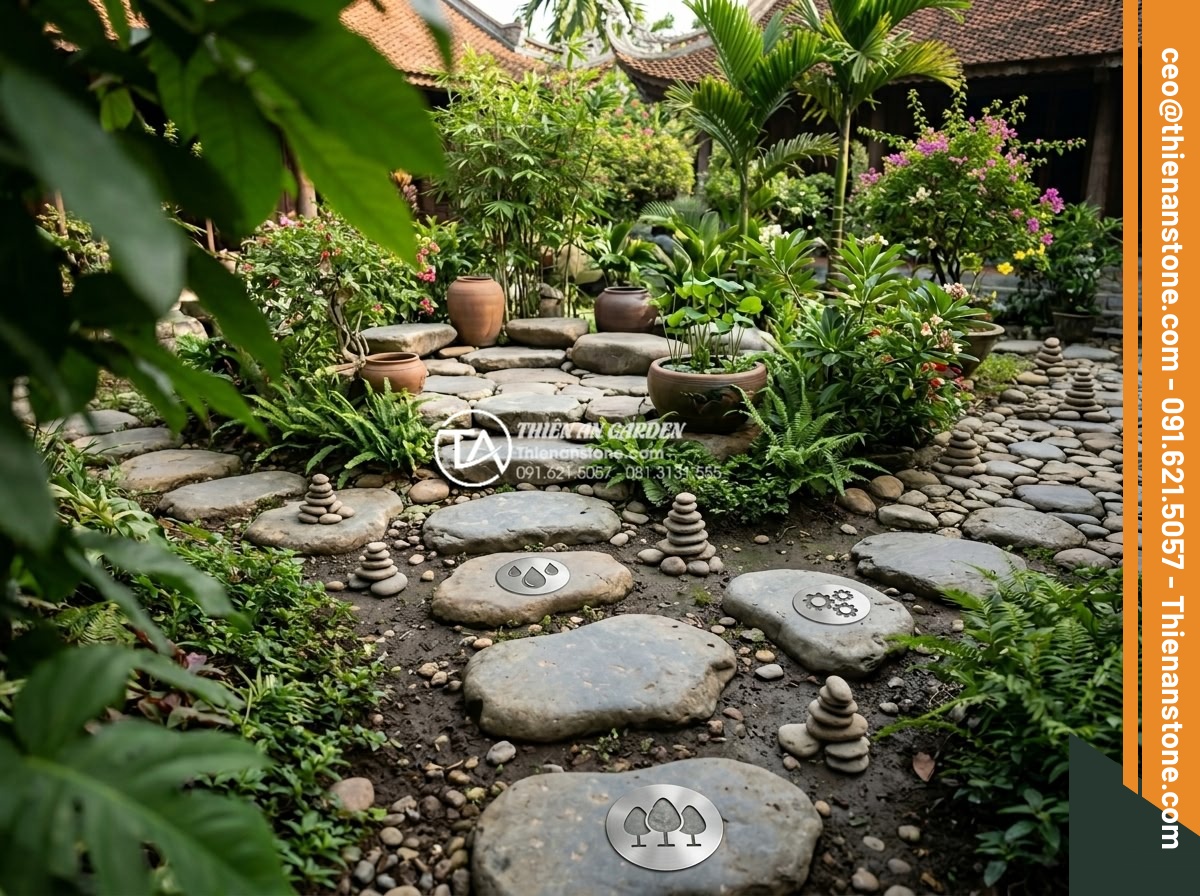 Lựa chọn đá dặm bước cho sân vườn nhỏ hẹp: Bí quyết nới rộng không gian - Price comparison chart and realistic photos of installed stepping stones with co