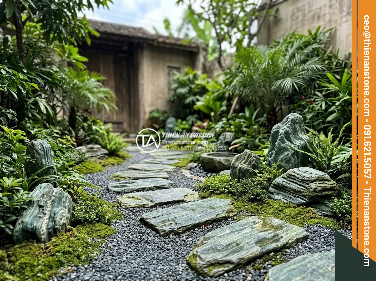 Lựa chọn đá dặm bước cho sân vườn nhỏ hẹp: Bí quyết nới rộng không gian - Overview of completed luxury small garden projects by Đá Cảnh Thiên An featuring