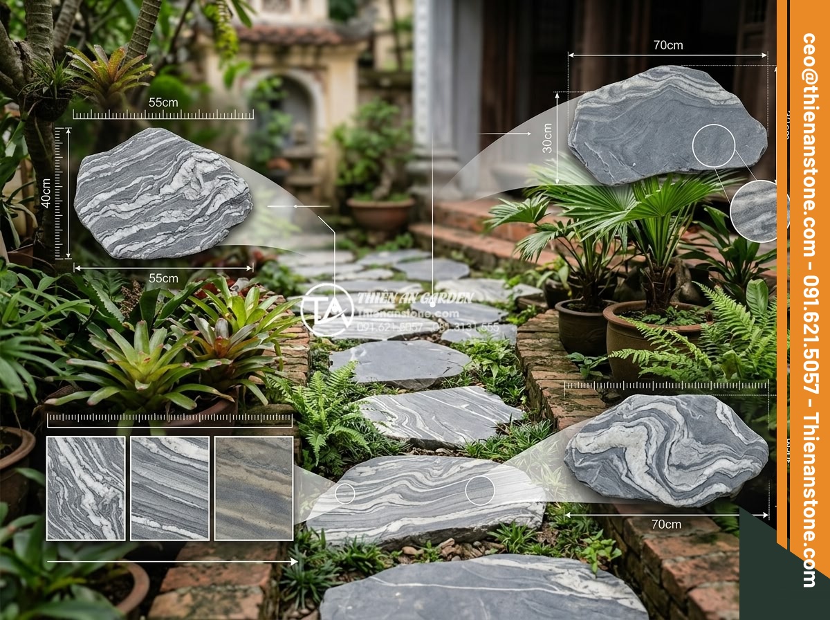 Lựa chọn đá dặm bước cho sân vườn nhỏ hẹp: Bí quyết nới rộng không gian - Selection guide infographic style image showing criteria for choosing stepping s