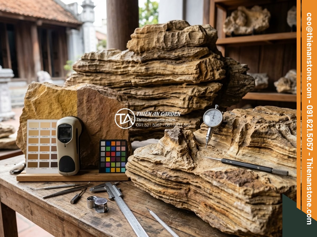 Mua đá cổ thạch ở đâu? Địa chỉ bán uy tín tại TPHCM và Hải Phòng - Expert inspector checking quality criteria on ancient fossil stone surfaces incl