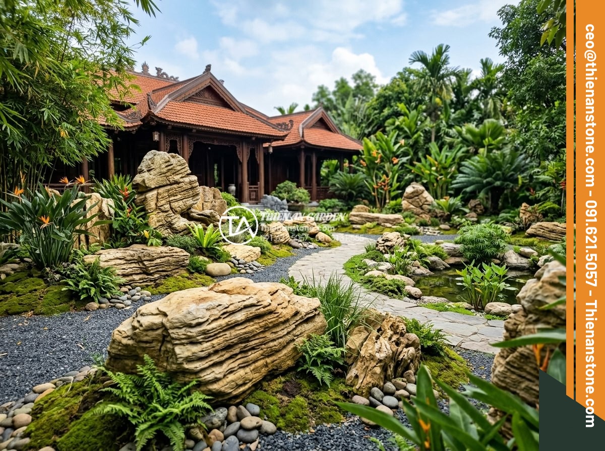Mua đá cổ thạch ở đâu? Địa chỉ bán uy tín tại TPHCM và Hải Phòng - Wide angle view of large natural ancient stone boulders with fossil-like pattern
