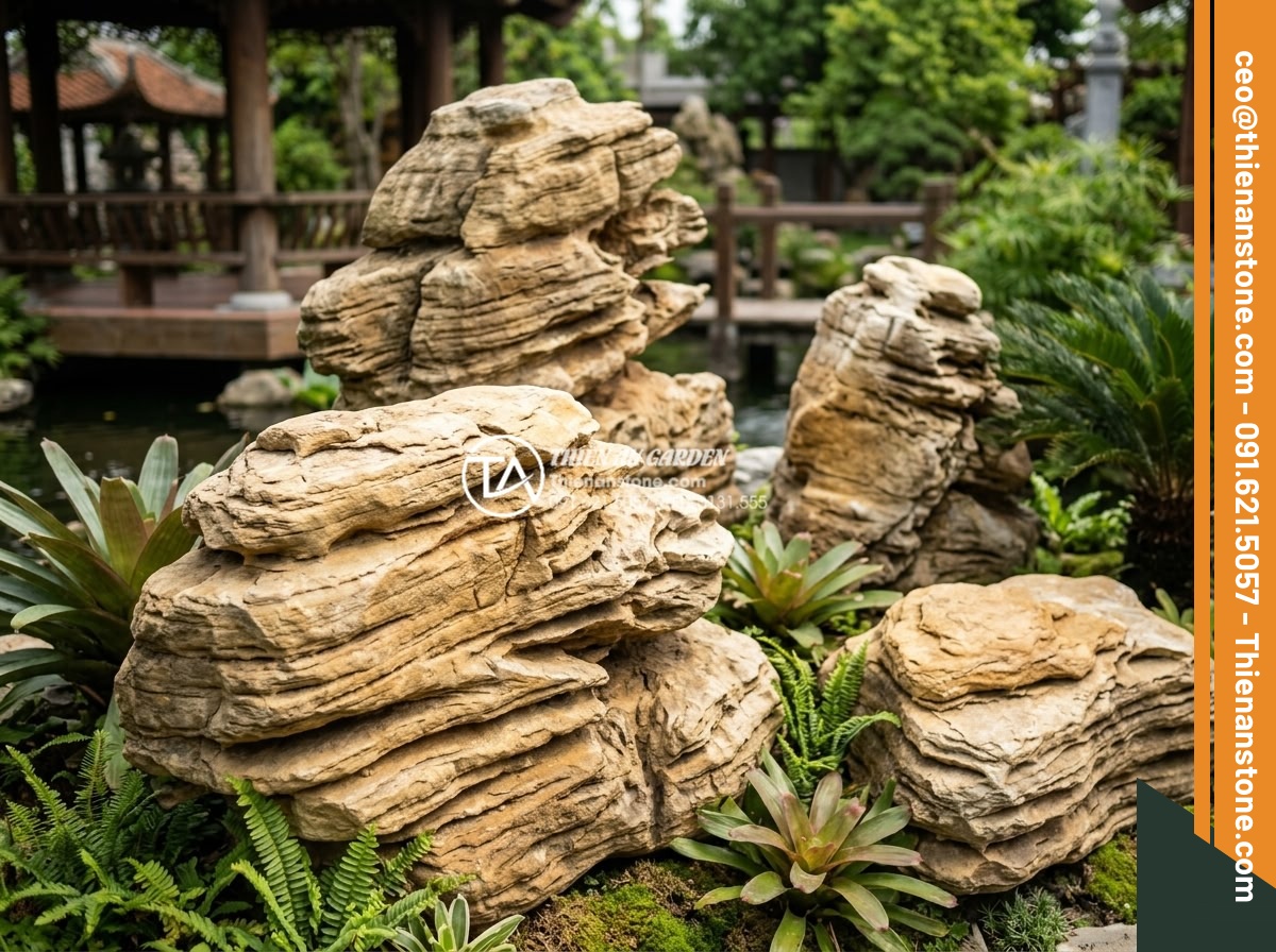 Mua đá cổ thạch ở đâu? Địa chỉ bán uy tín tại TPHCM và Hải Phòng - Visual comparison of different stone types installed in similar garden settings 