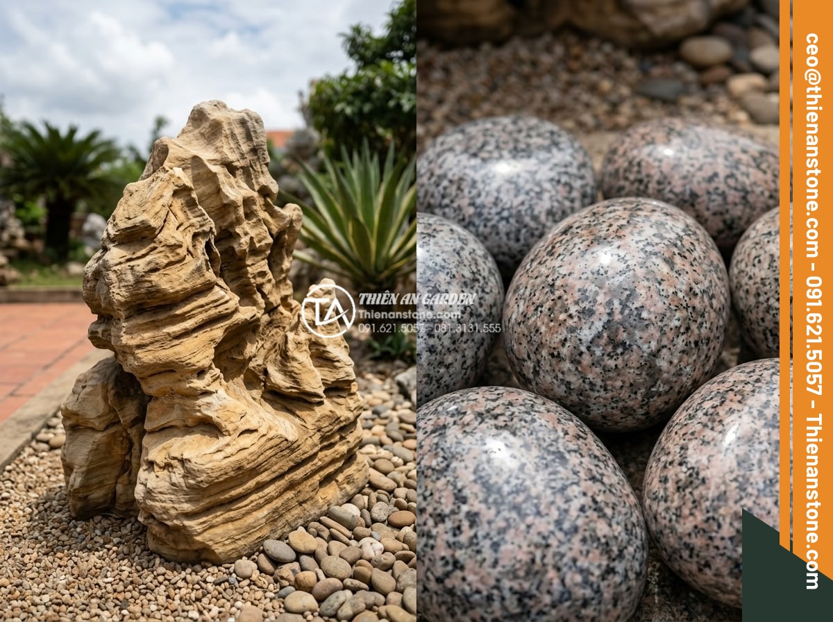 Mua đá cổ thạch ở đâu? Địa chỉ bán uy tín tại TPHCM và Hải Phòng - Comparison image showing side by side natural ancient fossil stones versus polis