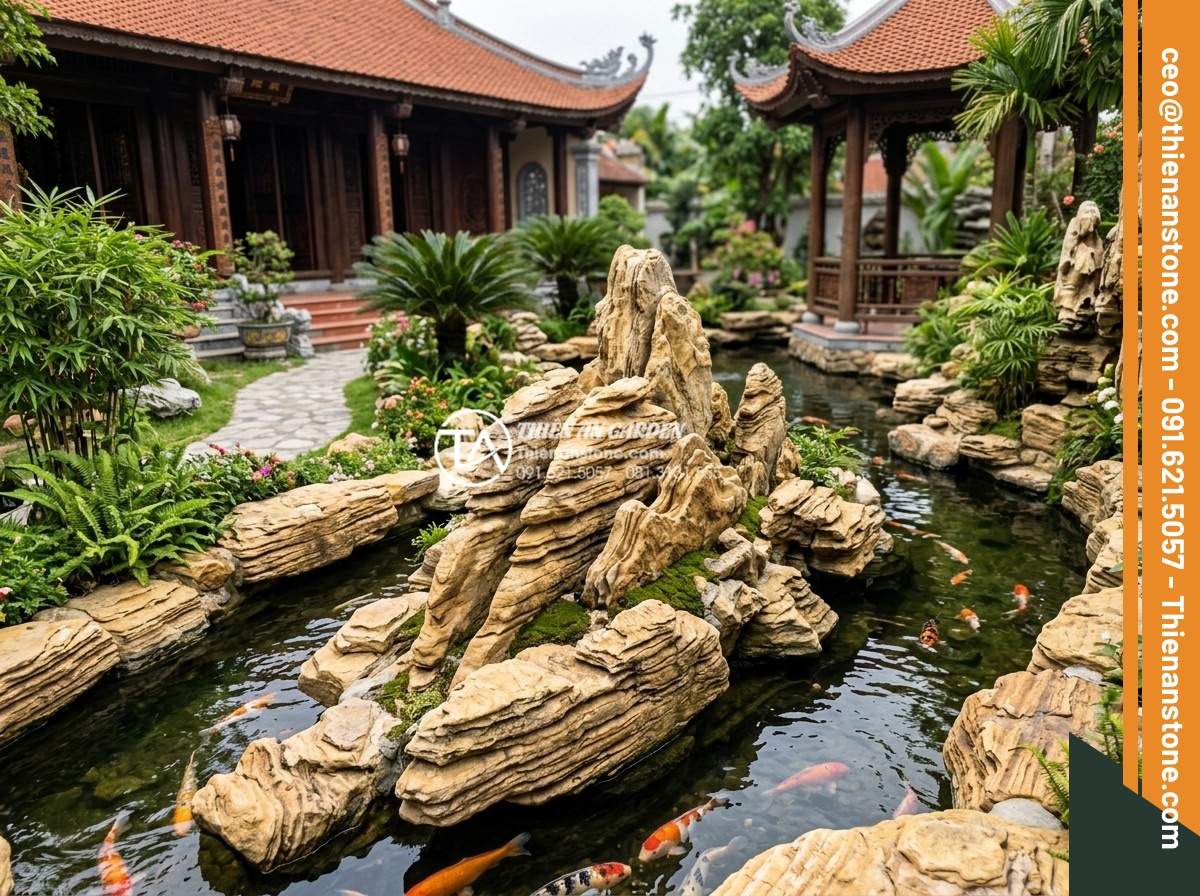 Mua đá cổ thạch ở đâu? Địa chỉ bán uy tín tại TPHCM và Hải Phòng - Aesthetic benefits illustration of fossil stones enhancing feng shui in a tradit
